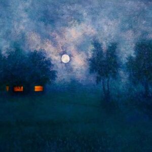 Painting of moonlit night on canvas