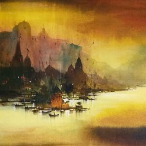 Painting of Benaras on canvas board