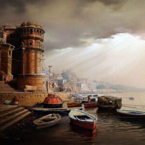 Painting of Benaras ghat on canvas