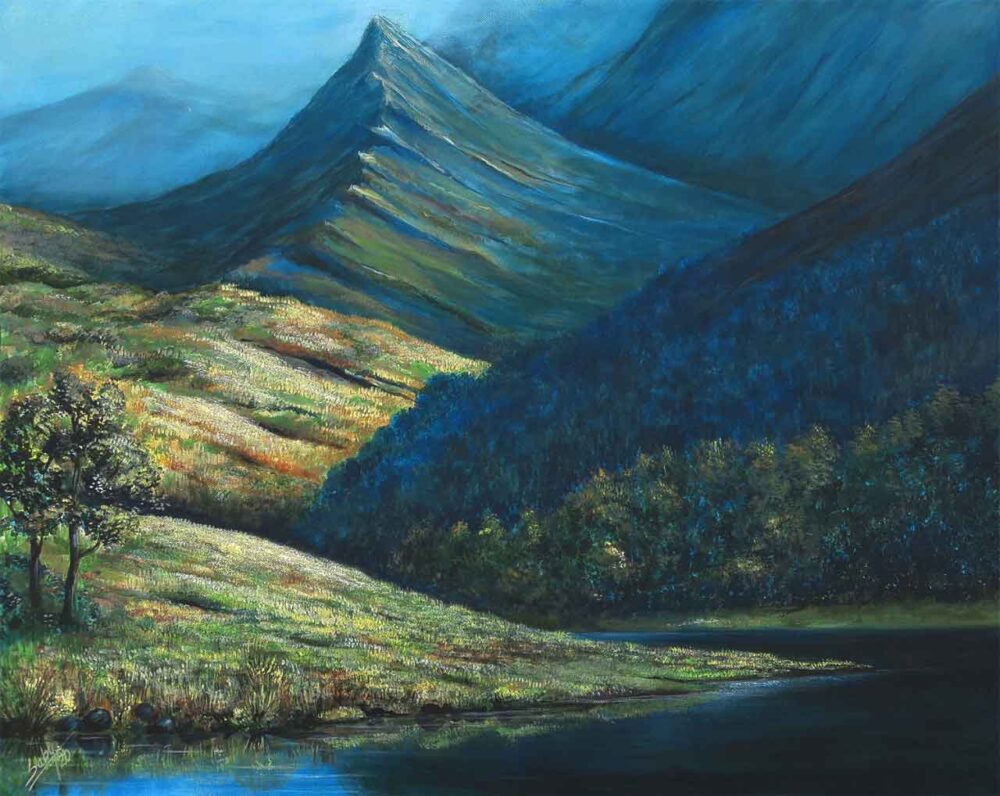 Painting of mountain on canvas