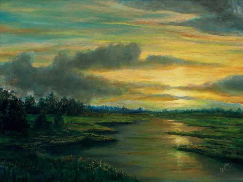 Painting of colours of the sky in the evening on canvas