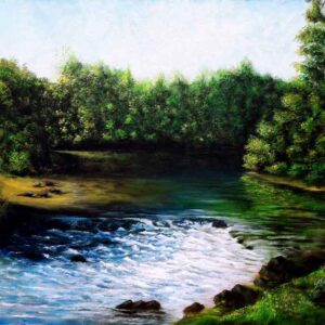 Painting of a flowing stream on canvas
