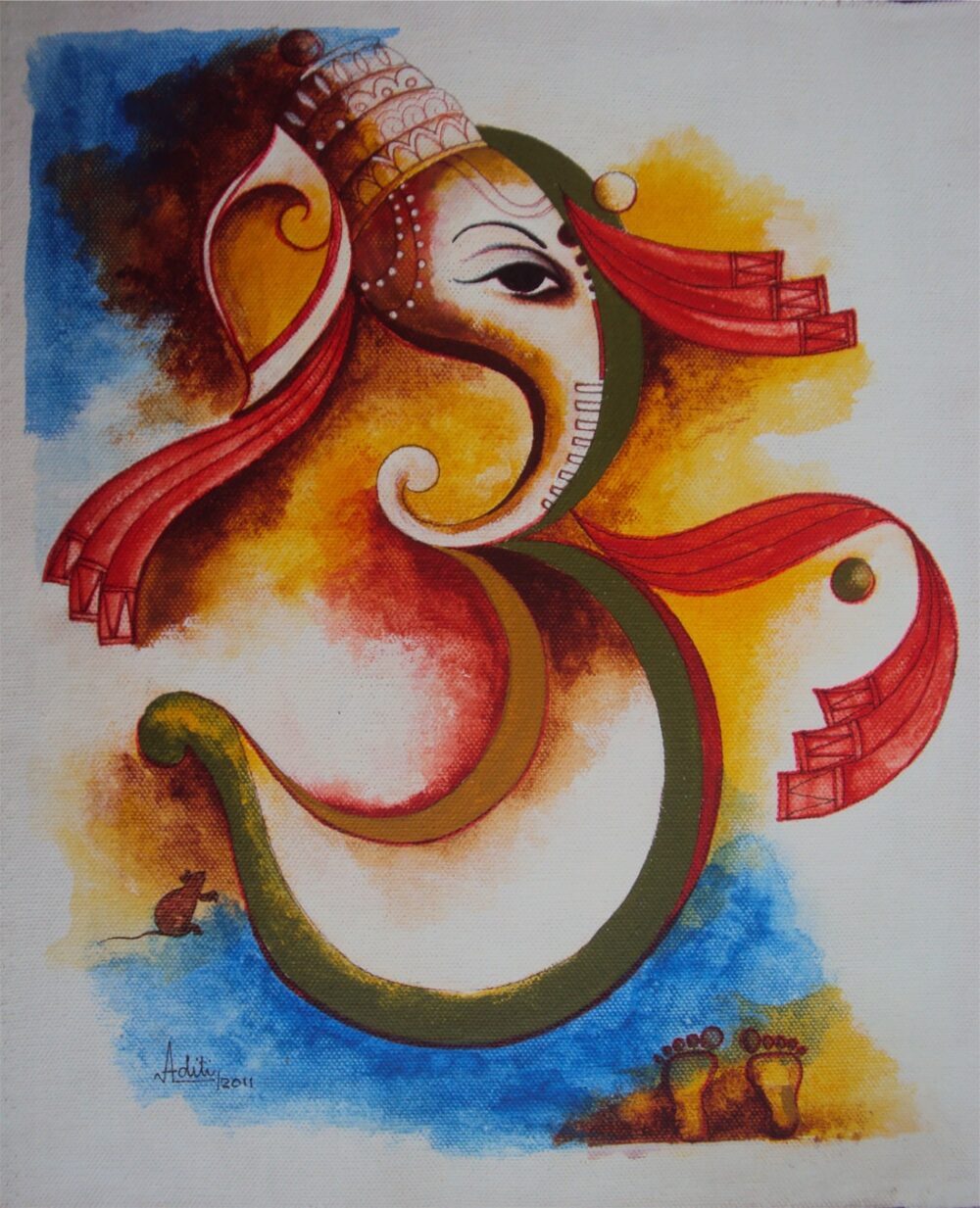 Painting of ganesha on canvas