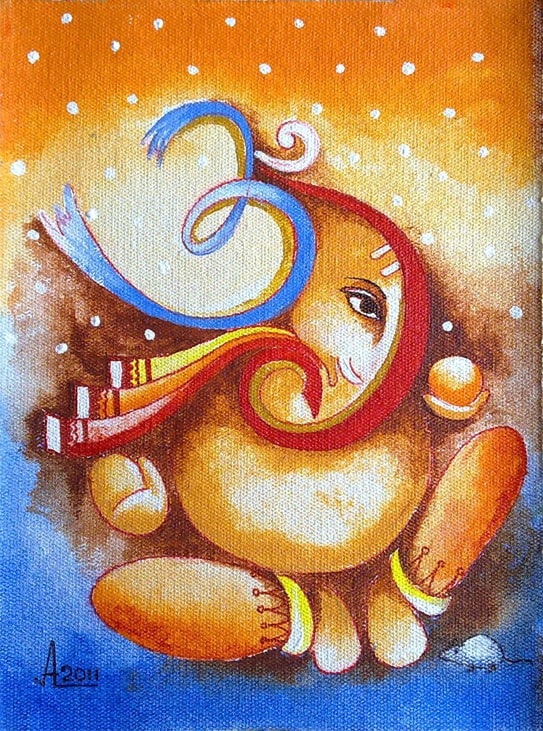 painting of Ganesha on canvas