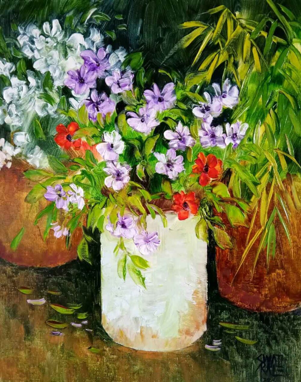 Painting of flowers on canvas