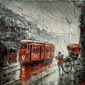 Painting of Kolkata tram on canvas