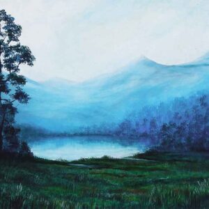 Painting of a lake on canvas
