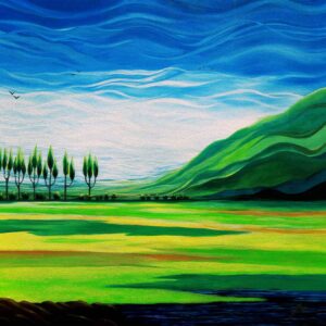 Painting of colourful field on canvas
