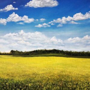 Painting of yellow fields on canvas