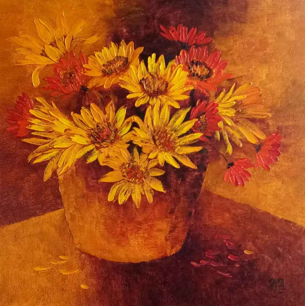 Painting of flowers on canvas