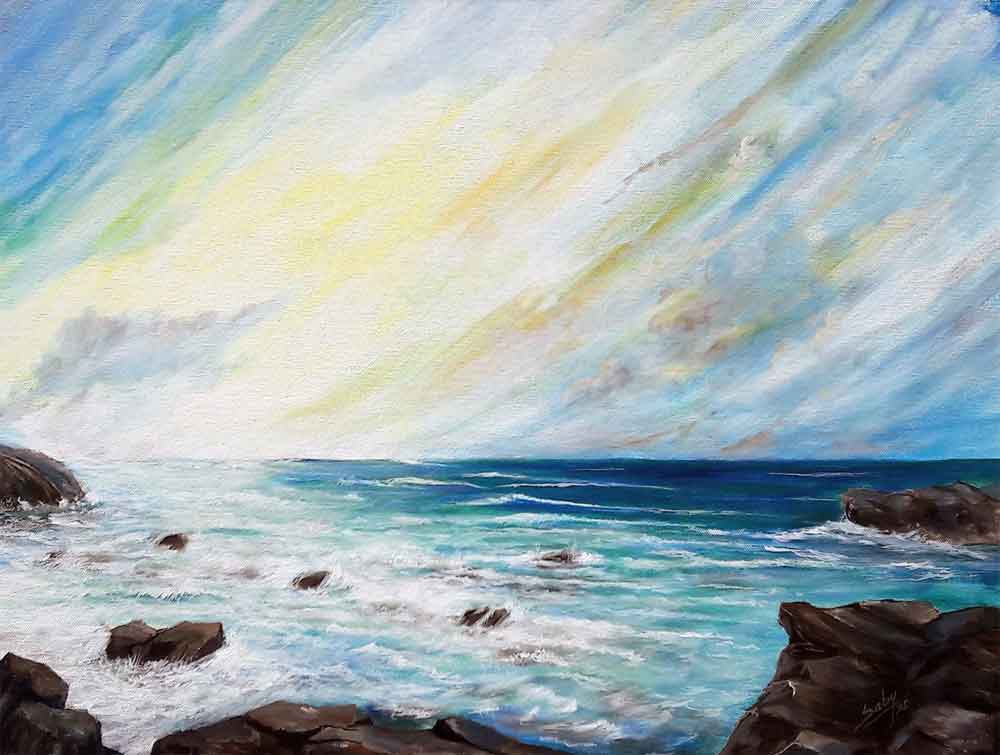 Painting of a sea side on canvas