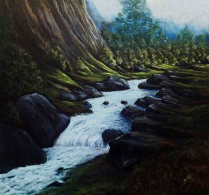 Painting of a stream on canvas