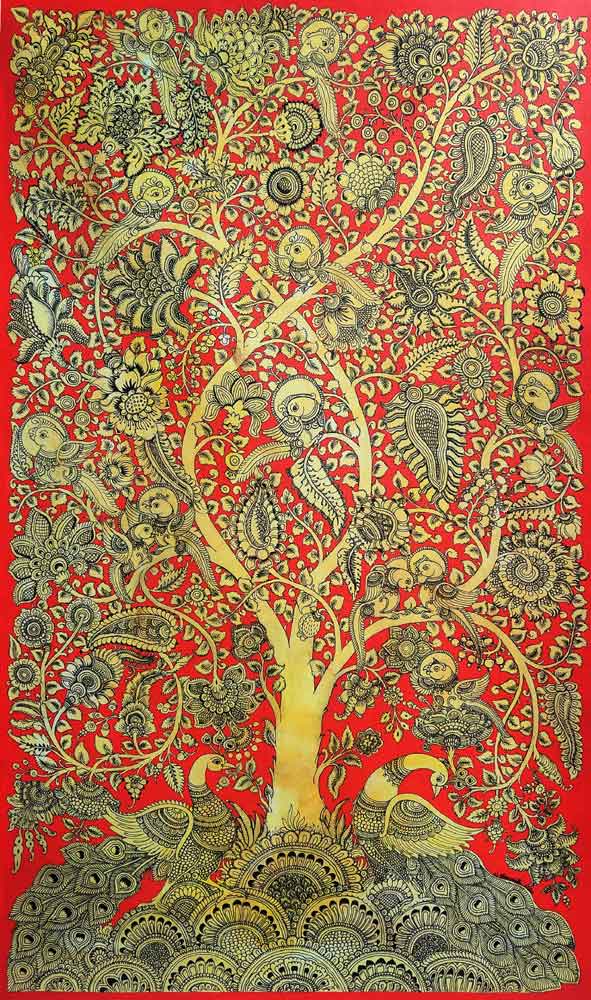 Kalamkari painting of Tree of Life on canvas