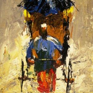 Painting of rickshaw puller on canvas