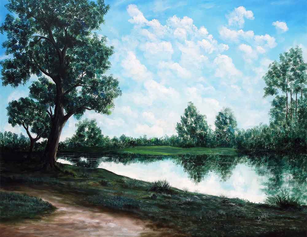 Painting of a stream on canvas