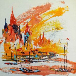 Abstract painting of Benaras on canvas