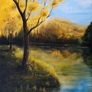 Painting of yellow tree on canvas