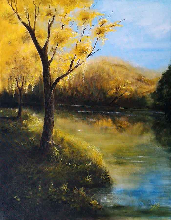 Painting of yellow tree on canvas