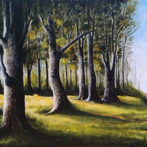 Painting of yellow woods on canvas