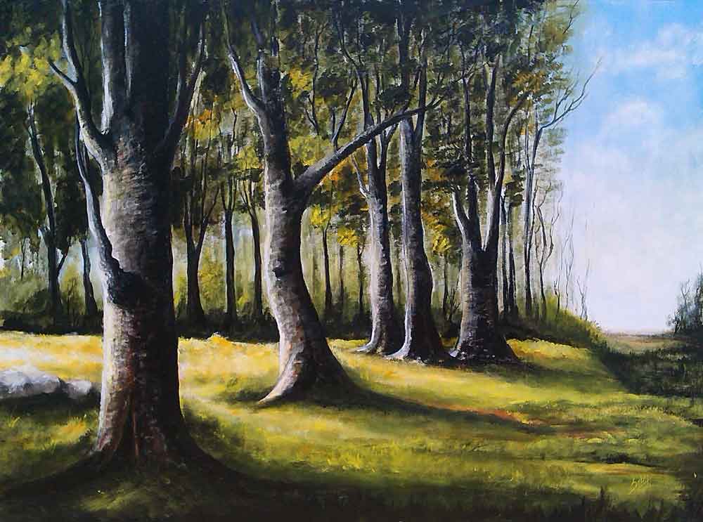 Painting of yellow woods on canvas