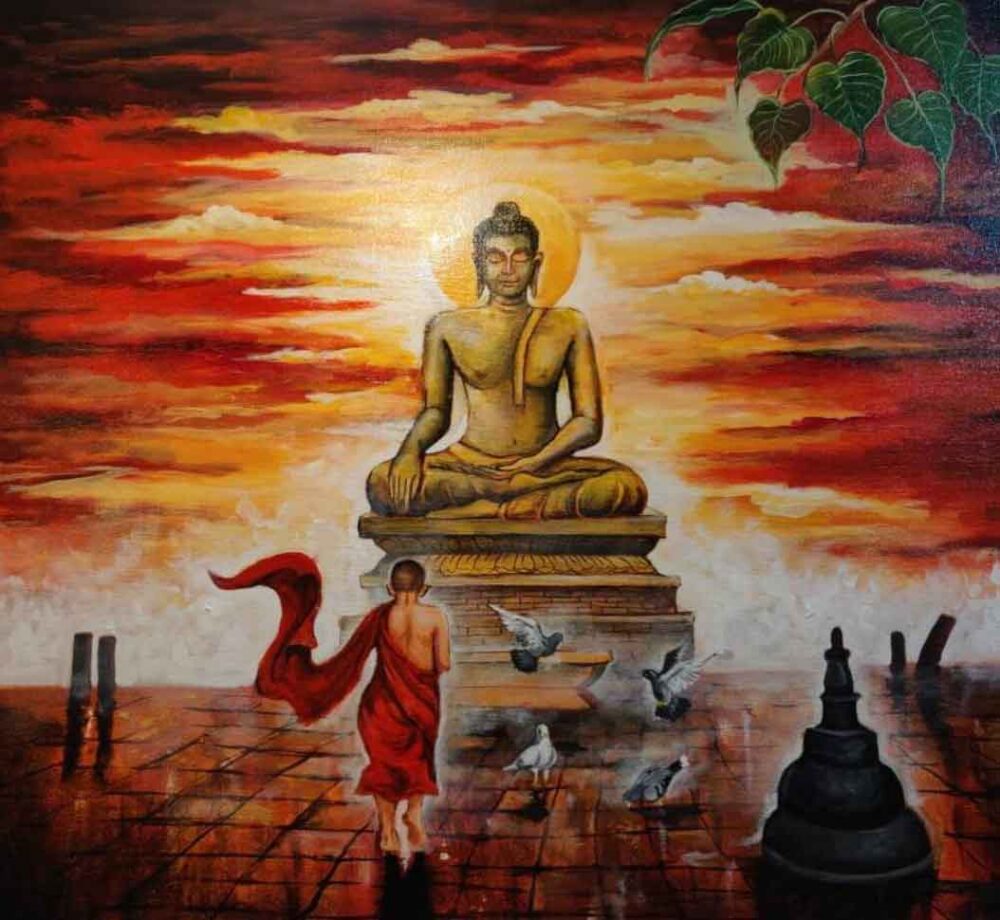 Painting of Buddha on canvas