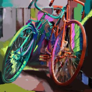 Painting of bicycle on canvas