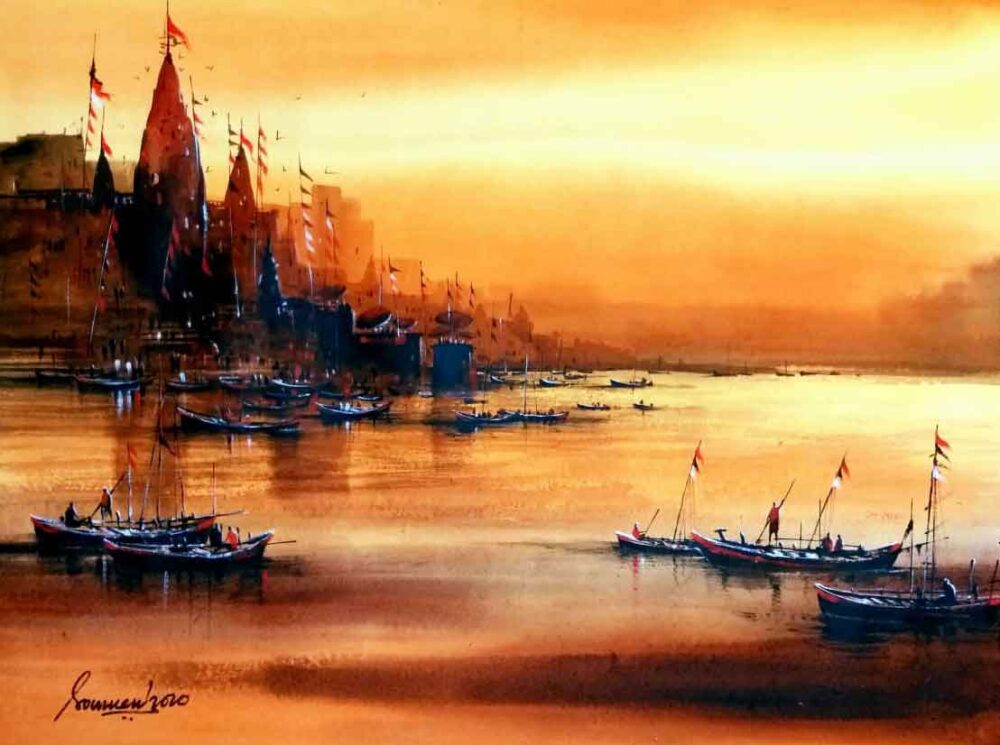 Painting of Benaras on paper