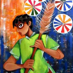 Painting of boy on canvas