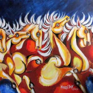 Painting of horses on canvas