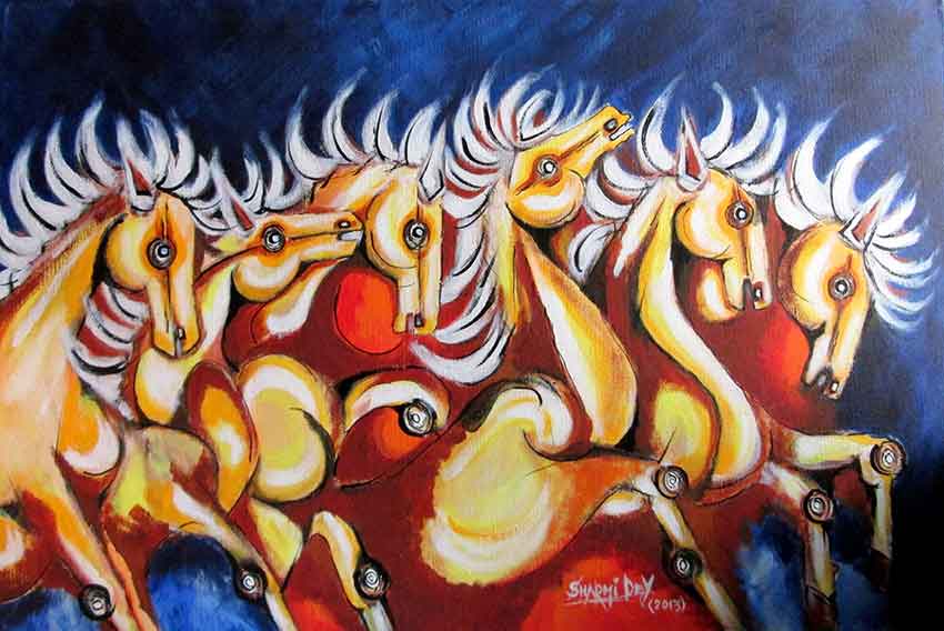 Painting of horses on canvas