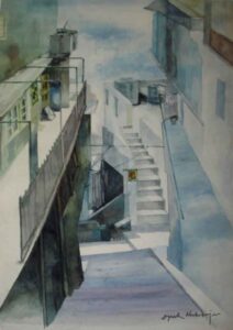 Painting of Staircase in Shimla with watercolour on paper