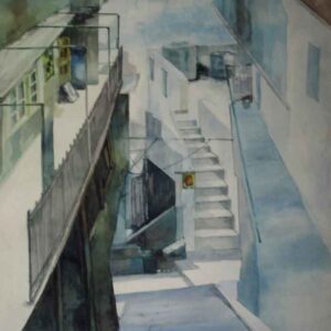 Painting of Staircase in Shimla with watercolour on paper