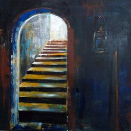 Painting of a staircase in a house