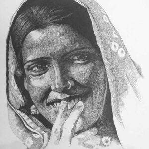 Painting of a rural woman with ink on paper
