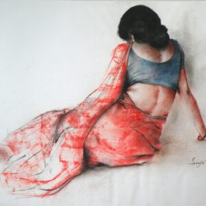 Painting of woman with pastel on paper