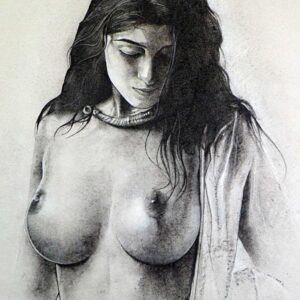 Painting of a nude woman with charcoal on paper