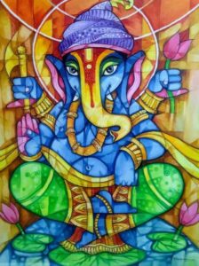 Painting of lord Ganesh on canvas