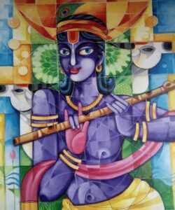 Painting of lord Krishna on canvas