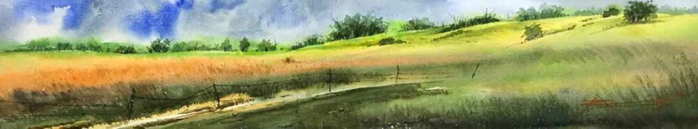 Painting of landscape with watercolour on paper