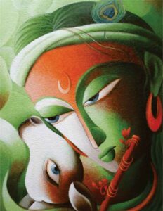 Painting of Radha and Krishna on canvas