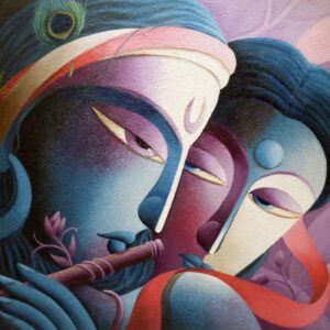 Painting of Radha and Krishna on canvas