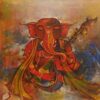Painting on canvas of musician Ganesha