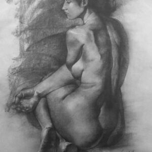 Painting of nude woman with charcoal on paper