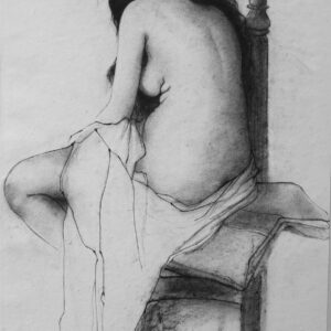 Painting of nude with ink and charcoal on paper