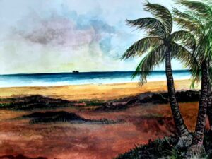 Painting of beach on paper