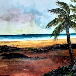 Painting of beach on paper