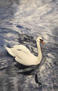 Painting on paper of a swan