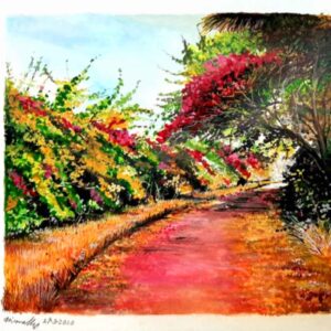 Painting of flower laden auroville on paper