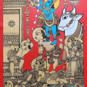 Kalamkari painting of lord Krishna on canvas