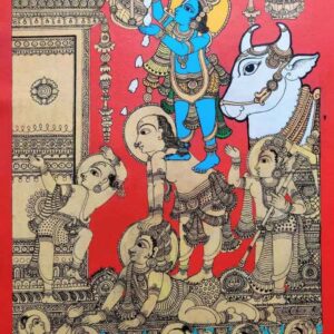 Kalamkari painting of lord Krishna on canvas